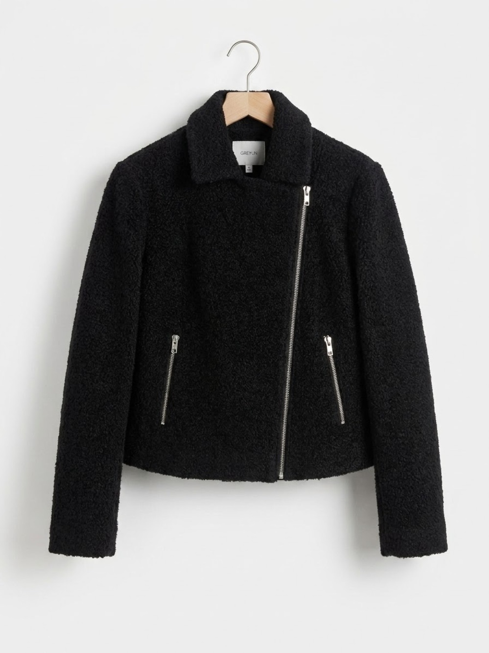 Greylin Black Teddy Moto Jacket with Asymmetric Zip